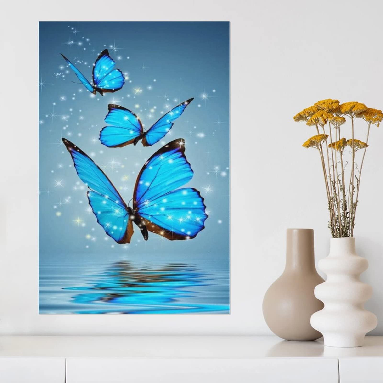 Amazon.co.jp: 絵画 水の上の 3 つの青い蝶インテリア 絵画